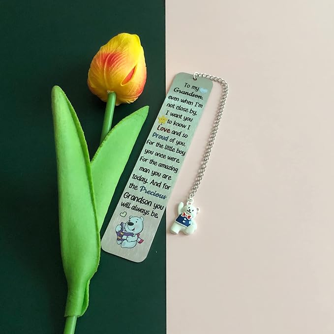 Grandson Bookmarks Birthday Gift Christmas Encouragement Bookmark Teens Graduation Distance Farewell Back to School Present Appreciate Reminder Go to University Love Proud of You Keepsakes Cute Bear