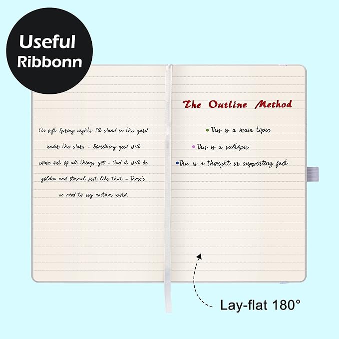 Ruled Notebook/Journal - Classic Lined Journal/Notebook, 5.3'' x 8.26'', Hardcover with Thick Paper, Banded + Pen Holder +Inner Pocket - White