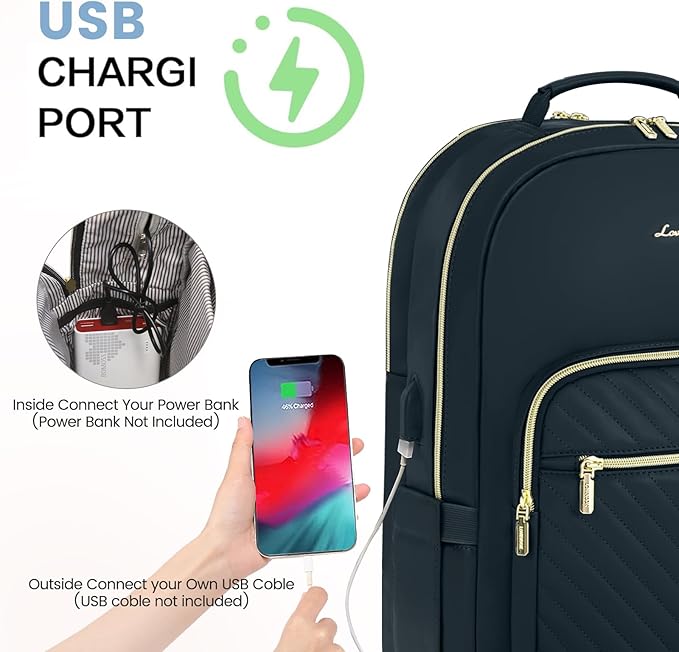 LOVEVOOK Leather Backpack for Women,17.3 inch Leather Laptop Backpack Women Computer Backpack Laptop Bag,Stylish Quilted Travel Backpack Purse Work Bag Teacher Backpack with USB Port,Dark Blue-green