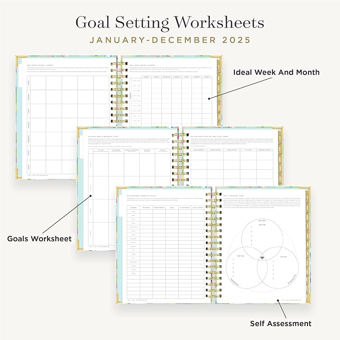 Day Designer 2025 Daily Planner – Premium Planner for Stylish Organization. Combines Monthly Calendar, Hourly Schedule, To-Do List, Gratitude, Goal Setting, Inspirational Quotes, Stickers & More. Elegant laminated Cover with Gold Accents (Monet)