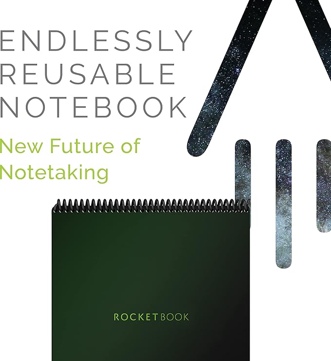 Rocketbook Smart Reusable Notebook, Flip Letter Size Spiral Notebook, Green, (8.5" x 11")