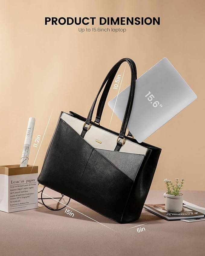 LOVEVOOK Laptop Bag for Women,15.6 Inch Laptop Tote Bag for Women,Vintage Leather Work Tote Bags Computer Teacher Bag,Waterproof Business Bag Office Briefcase