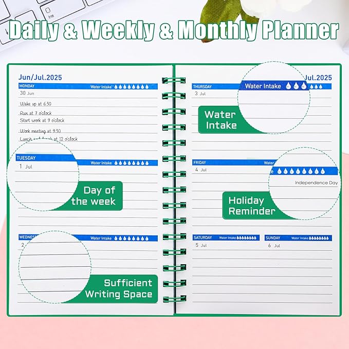 Academic Planner 2025-2026, Weekly and Monthly 2025-2026- From January 2025 - June 2026, Planning Calendar 2025-2026, 5.7" x 8.2", Dark Green