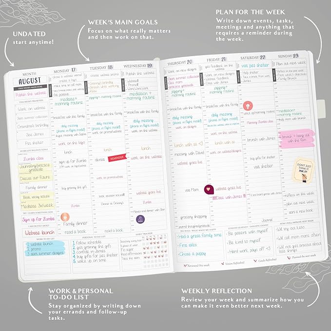 Legend Planner PRO Hourly Schedule - Weekly & Daily Organizer with Time Slots. Appointment Book Journal for Work & Personal, A4 (White Gold)