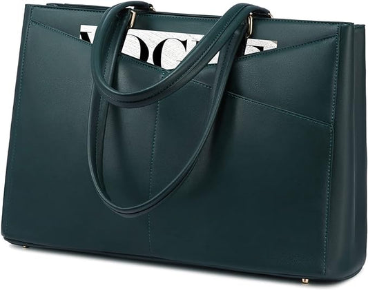 LOVEVOOK Laptop Bag for Women 15.6 Inch Tote Bags Waterproof Leather Briefcase Computer Women Business Office Work Bag,Green