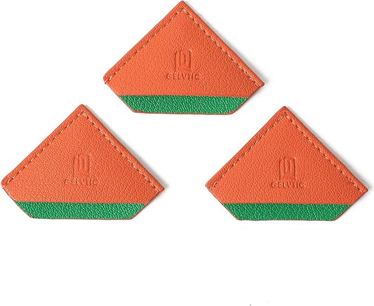 3 Pieces Leather Bookmarks Handmade Page Marker for Men Women and Kids, Faux Leather Page Clips Corner Book Markers for Teachers Gift for Writers Bookworm Book Lovers (06-Orange Green)