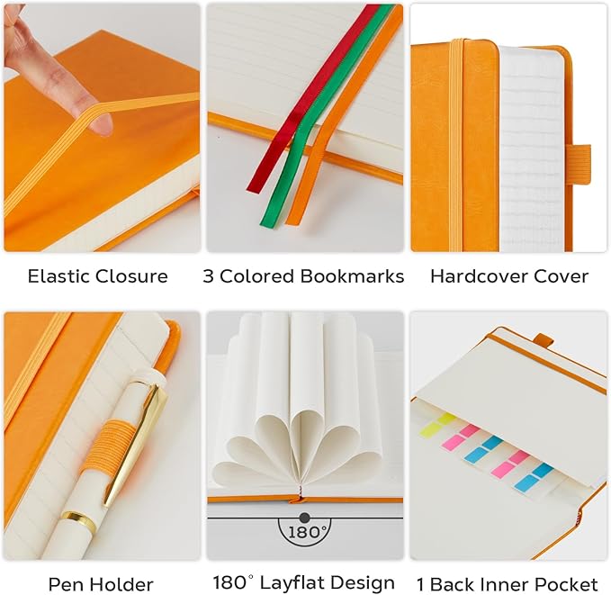 A4 Hardcover Notebook, Large 8.5 x 11 Notebook Journals for Writing Note Taking Women & Men, 320 Pages Hardcover Work Notebook Journal Notepad Writing Pads, Orange