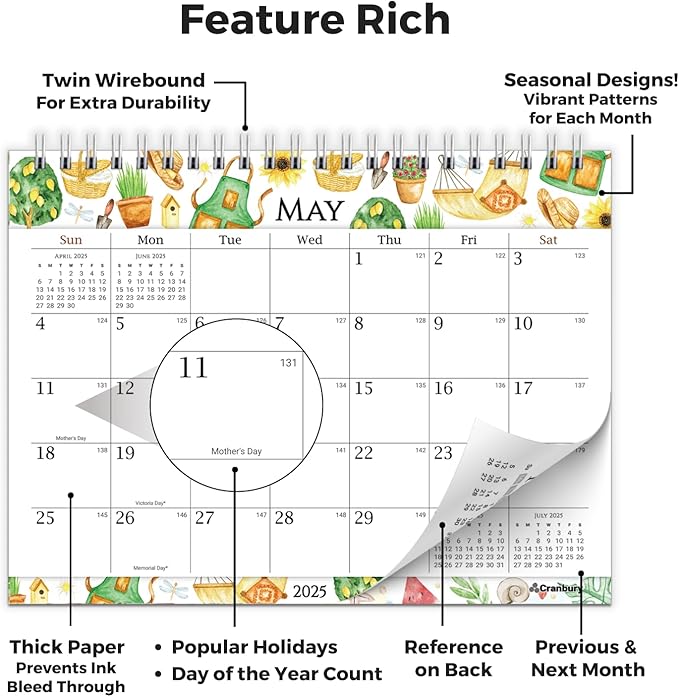 CRANBURY Small Desk Calendar 2025, 8x6" (Seasons) Standing Flip Desktop Calendar with Cheerful Seasonal Monthly Designs, 2025 Yearly Desk Top Calendar