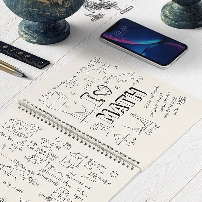 AHGXG Graph Paper Notebook Spiral 2 Pack - Large B5 Grid Notebook 7.3"X 10", 100GSM Thick Graph Grid Paper, Quad Ruled, Total 320 Pages, Transparent Plastic Hardcover Journal