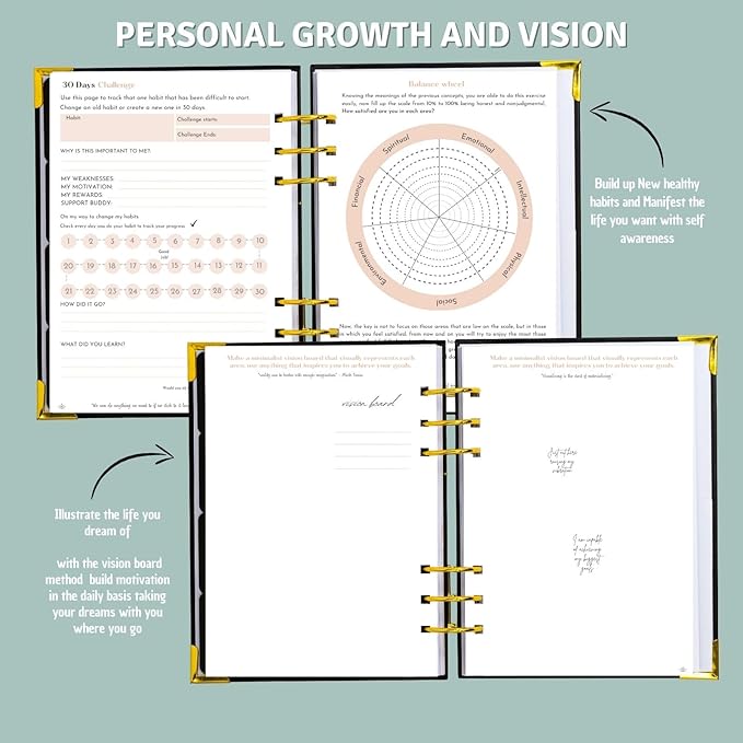 Bossy Girl Journey - Goal Planner Undated Weekly and Monthly Journal - Habit And Budget tracker - A5 Size Format To Beat Procrastination, Stay More Focused and motivated & Ebook with tips. (Black)