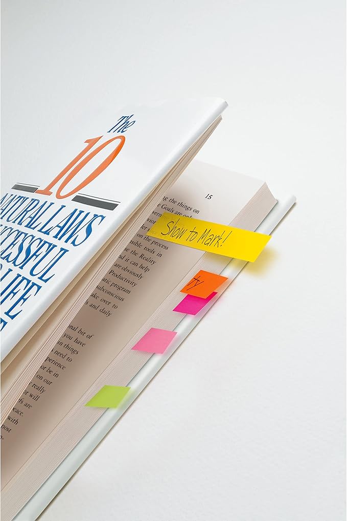 Post-it Page Markers, Assorted Colors, 1/2 in x 2 in, 100 Sheets/Pad, 5 Pads/Pack (670-5AN)