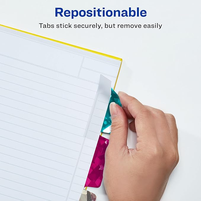 Avery Margin Ultra Tabs, 2.5" x 1", Holographic Jewel Tone Colors, 16 Repositionable Page Tabs (74147)