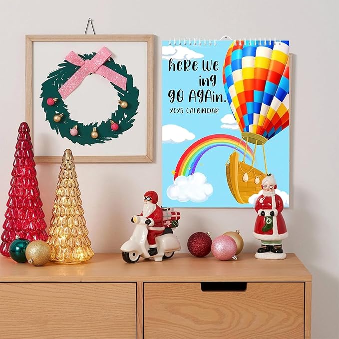Here We Again 2025 Calendar, Calendar 2025 Planner, Hanging Month Hanging Calendar, Novelty Planning Wall Calendar Note Pads for Home Office (Hot Air Balloon)
