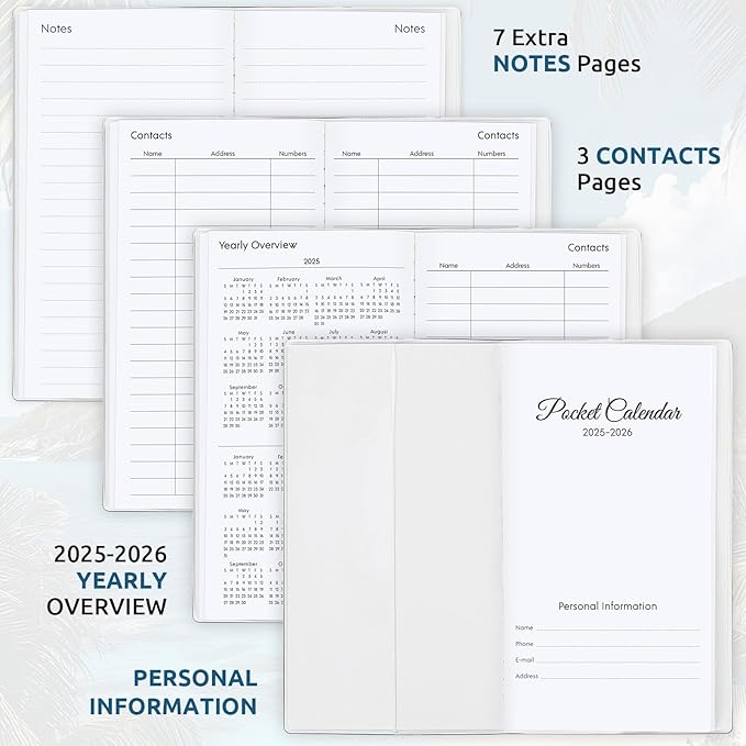 Pocket Calendar 2025-2026, Small Monthly Planner 2025-2026 - 3.7" x 6.7" - Runs from January 2025 Until December 2026, Pocket Calendar 2025 with Beach Cover for Planning