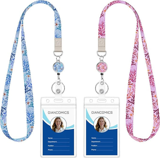 Giancomics Lanyards for Cruise Ships Cards Key, Seaweed Lanyards with Retractable Badge Reel, Cute Waterproof ID Badge Holder with Lanyard Cruise Essentials Must Haves Zip Type Card Protector 2 Pack
