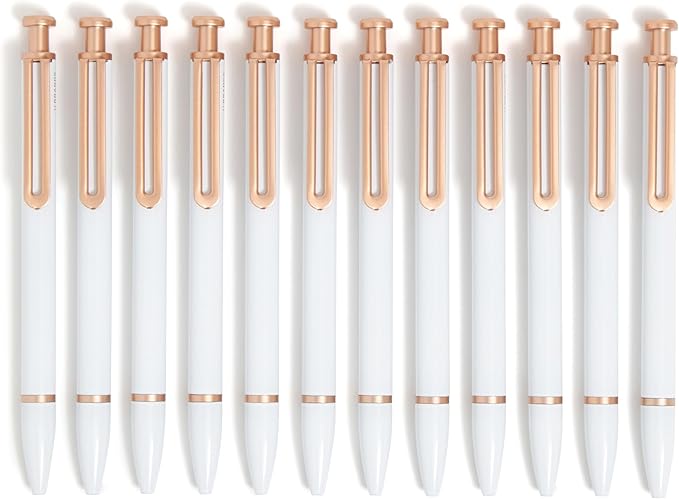 U Brands Monterey Ballpoint Pens, Set of 12, White and Rose Gold, Bold (1.0 mm) Point, Black Ink