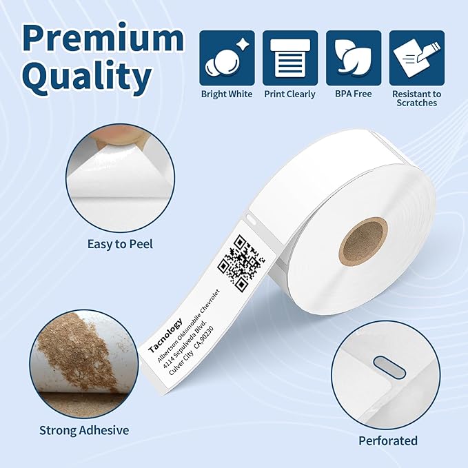 Tacnology 12 Rolls 4200 Labels Direct Thermal Labels Compatible with DYMO 30252 (1-1/8" x 3-1/2") Address & Barcode for Dymo Label 450, 450 Turbo,4X & Zebra Desktop Printers