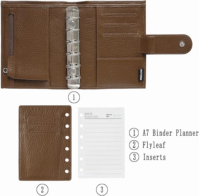 Moterm Pocket Regular Rings Planner - Genuine Leather Binder Organizer (Pebble-Chocolate, 19mm Ring)