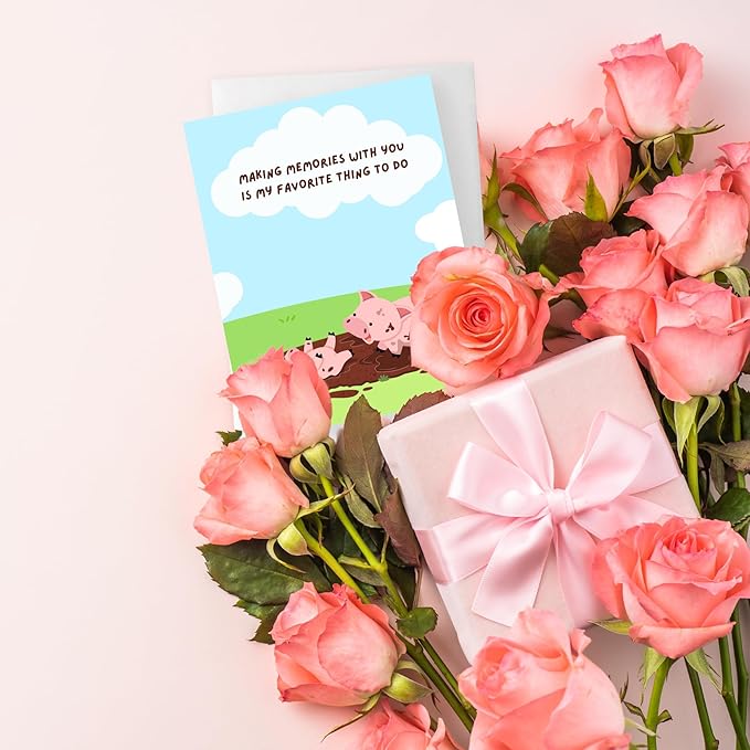 Cute Valentines Day Card, Vday Anniversary Birthday Card for Her Him / Girlfriend Wife / Husband Boyfriend, Friendship Thank You Kawaii Greeting Card (Making memories with you, is my favorite thing to