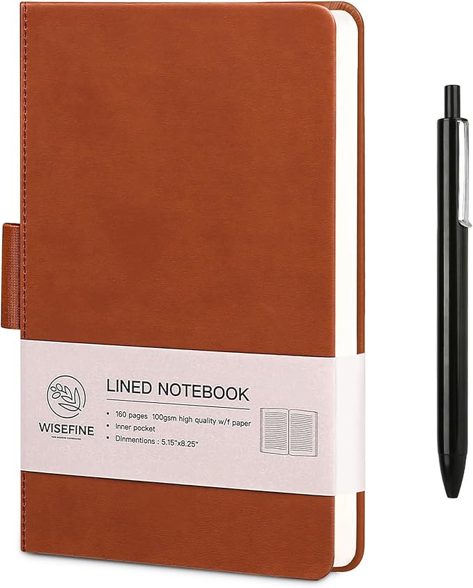 Hardcover Executive Notebooks, 160 Pages Line Ruled Classic Notebook Journal, Leather Notebooks with Pen for Bussiness College Writing Brown