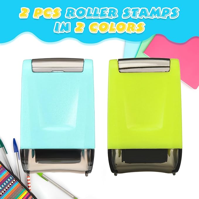 Sherr 2 Handwriting Line Stamp Roller Dashed Handwriting Lines Practice Roller Stamp for Kids, Teachers Kindergarten Education Classroom Back to School Need(2.72 x 2.44 x 1.54 Inch,Green,Light Blue)