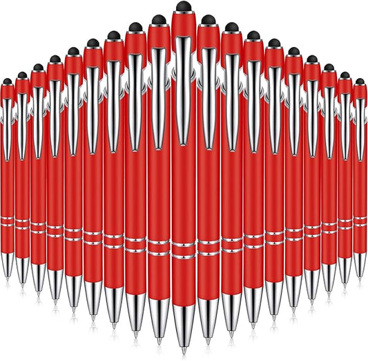 Zonon 38 Pieces Rubberized Ballpoint Pen with Stylus Tip Stylish Metal Pen Capactive Styli with Soft Rubberized Grip, Black Ink for Most Devices(Red)