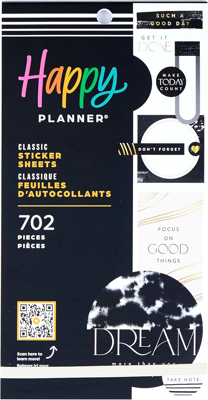 Happy Planner Sticker Pack for Calendars, Journals, and Planners, Easy-Peel Stickers and Scrapbook Accessories, Classic Size, Modern Impression, 30 Sheets, 702 Total Stickers