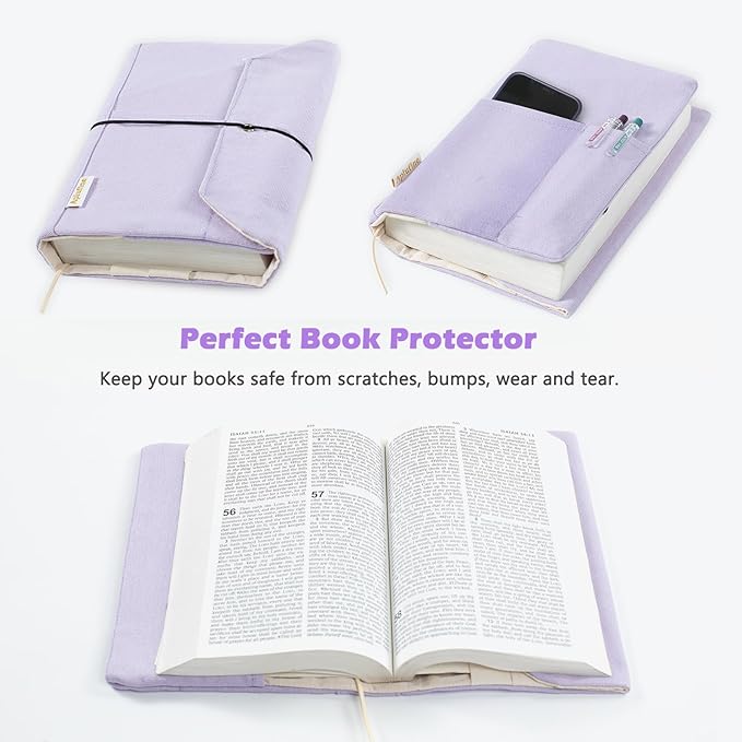 Canvas Book Covers, Washable Book Protector, Book Cover for Paperback Novels, Adjustable Book Cover for Hardcover with Pockets for Pen, Soft Cover Books, Book Lovers Gifts