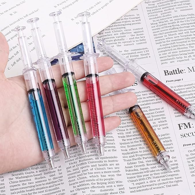 MultiColor Macaron Syringe Pens Writes In Black Ink, Party Favors Nurse Pens Imaginary Doctor Play Return Gift Office Supplies (12Color, 24Pieces)