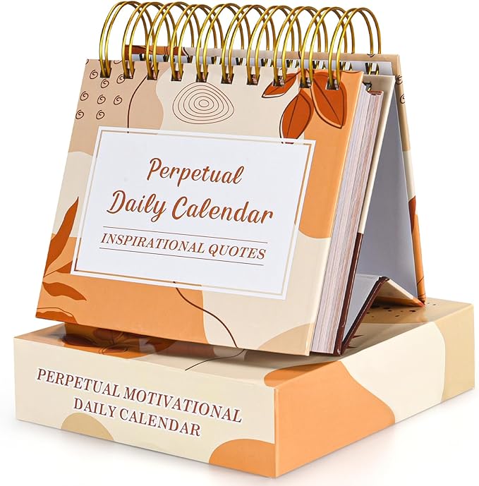 Motivational Calendar, Daily Flip Calendar with Inspirational Quotes, Perpetual Desk Calendar, Inspirational Gifts for Women, Positive Office Decor for Women, Desk Accessories for Women Men,Wood Grain