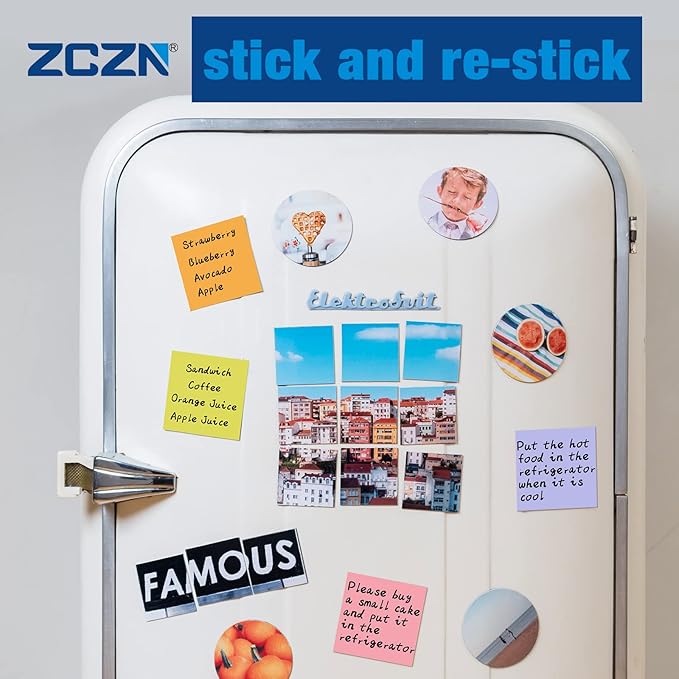 ZCZN 400 Sheets Pop-up Sticky Notes, 3 x 3 Inches, 4 Pads Bright Color Self-Stick Notes, 100 Sheets/Pad, Black