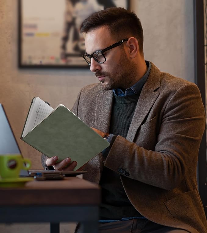 Lined Journal Notebook for Men Women, 200 Numbered Pages Leather Hardcover Journal with Pen, A5 Journaling Notebooks, Thick Paper College Ruled Journals for Writing Work Business 5.75'' X 8.38'' Green