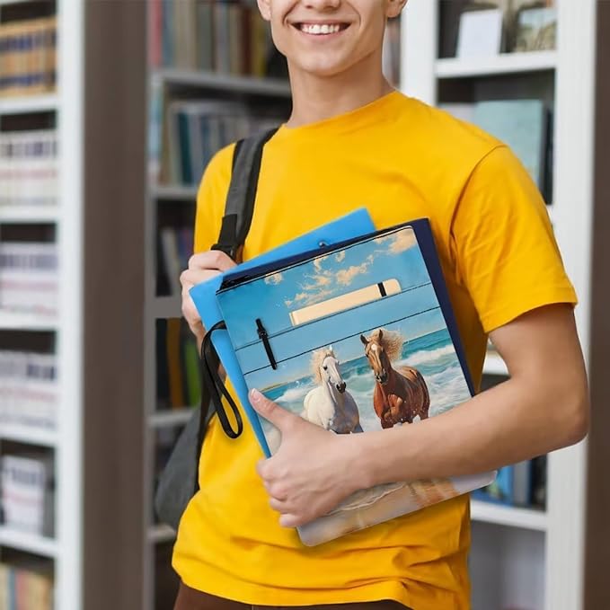 COEQINE Running Horses Book Cover with Zipper for Kids Women Portable Book Pouch Book Lovers Gifts Bookish Gifts Book Cover with Zipper for Hardcover Paperback Washable