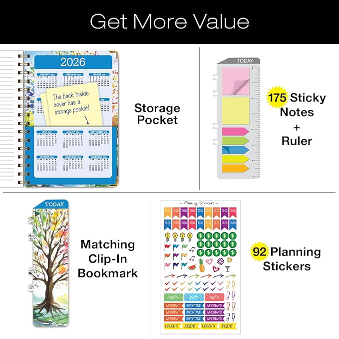 HARDCOVER 2025 Planner, 5.5"x8": 14 Months (November 2024 - December 2025), Daily Weekly Monthly Planner, Yearly Agenda, Bookmark, Pocket Folder and Sticky Note Set (Tree Seasons)