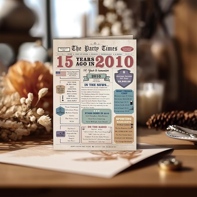 15th Birthday Card, 15 Year Old Birthday Gift for Daughter Son, Retro 15th Birthday Decorations for Boys Girls