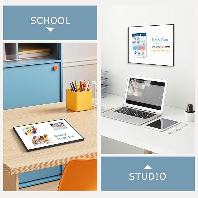 Small Whiteboard, 16'' x 12'' Magnetic White Board Dry Erase Board for Wall, Hanging Black Aluminum Frame Wipe Board for Home, Office, School