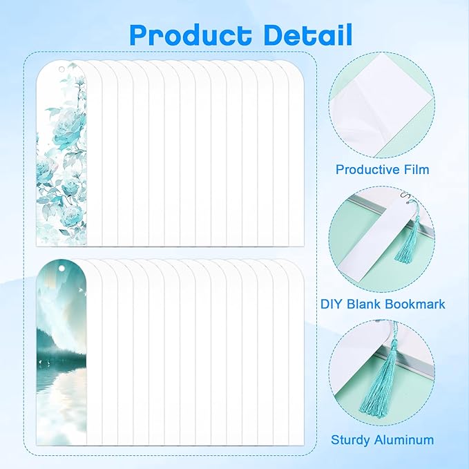 Sublimation Bookmark Blank Double Sided - 50Pcs Metal Bookmark Blanks Bulk + 50 Colors Bookmark Tassels, Bookmark Making Kit, for DIY Bookmarks, Book Lovers, Crafts, Reading Gifts