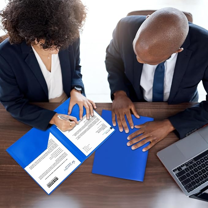 12-Pack Plastic Folders with Pockets,2-Pocket Poly Folders Holds 8-1/2" x 11" Paper for School/Office/Home, Blue