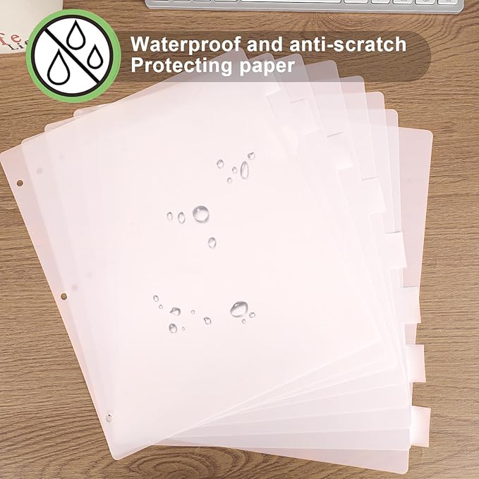 3 Ring Binder Dividers with 8 Tabs, 12 Set 8 Dividers Binder, 1/5 Cut Tabs, Letter Size Binder Dividers White, Sheet Protectors 8.5" x 11", 3 Hole Punch Dividers 8 Tab Sets, Total 96 Dividers