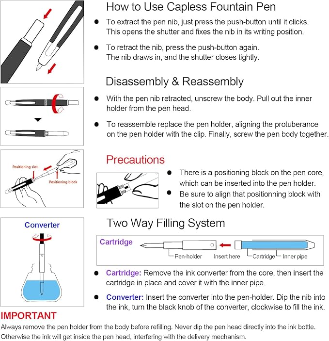 JINHAO 10 Press Fountain Pen, Retractable Metal Pen with Ink Converter (F Nib 0.5mm, Pearl White)