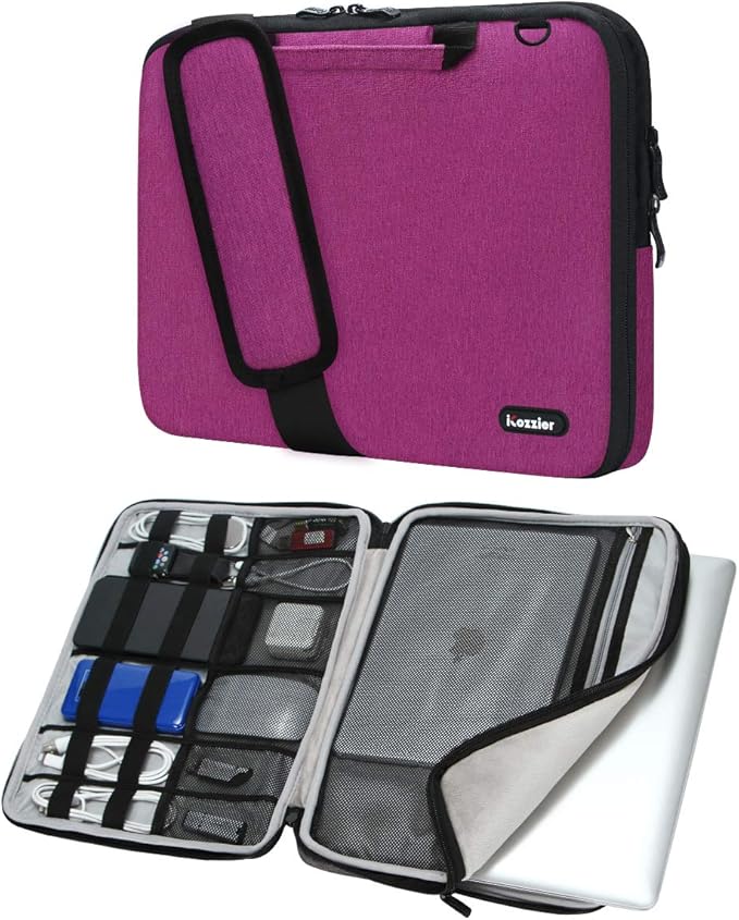 iCozzier 15-15.6 Inch Handle Laptop Briefcase Shoulder Bag Electronic Accessories Organizer Messenger Carrying Case Laptop Sleeve Protective Bag with Shoulder&Luggage Strap - Rose