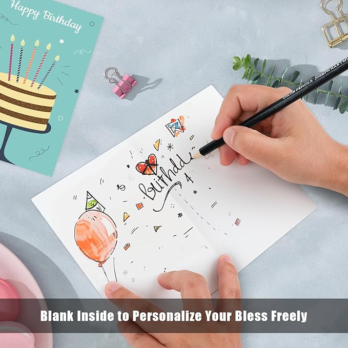 Birthday Cards,25 Pcs Blank Cards with Envelopes & Stickers,25 Design,4x6 Inches Happy Birthday Card,Birthday Card for Kids,Friends,Family and Colleagues