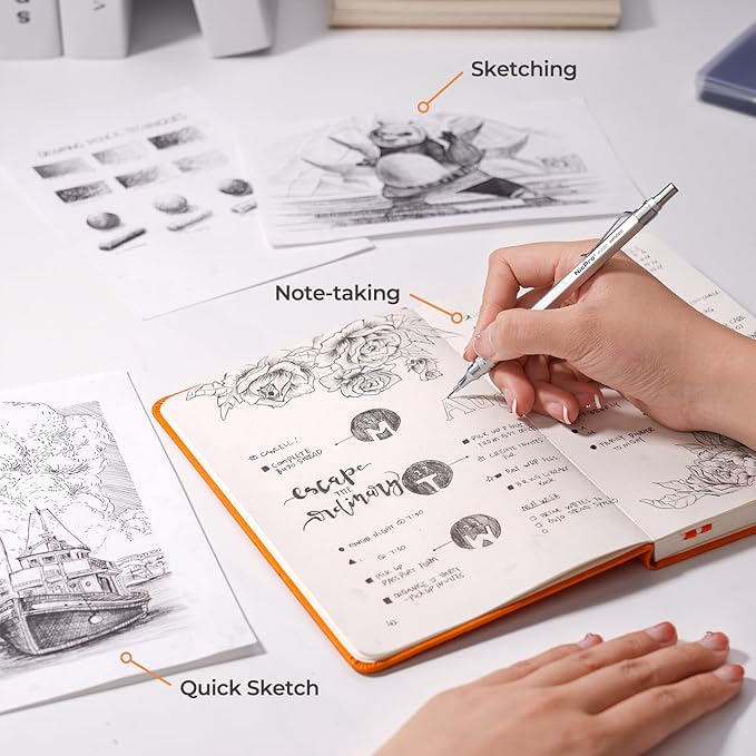 Nicpro 0.9 mm Metal Mechanical Pencil Set with Case, with 3PCS MP1000 0.9mm Drafting Pencil, 8 Tubes HB Lead Refills, 3PCS Eraser, Erasers Refills for Artist Writing, Drawing, Sketching, Silver