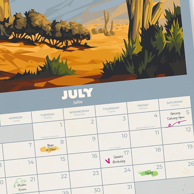 USA National Parks Wall Calendar 2025 12" x 12" FSC® Plastic Free - Week Starts On Sunday | Square Wall Calendar 2025 | Family Planner Calendar 2025 | National Parks Calendar 2025