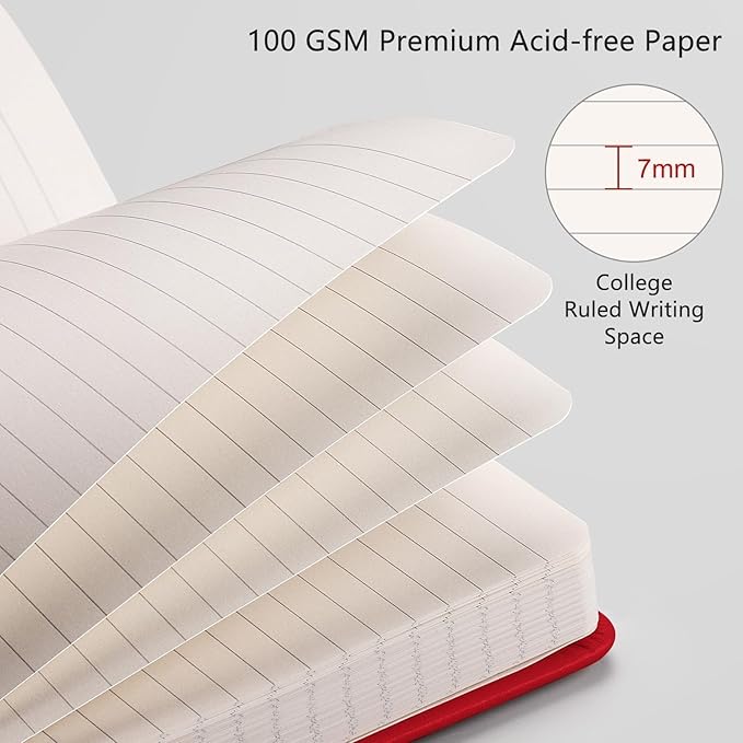 RETTACY Journaling Notebooks, A5 Lined Notebook Journal with 320 Numbered Pages, 5.7'' × 8.3'', Medium Size, Journal Notebook for Writing, Work, Leather Hardcover, 100 GSM Thick Paper (Red)