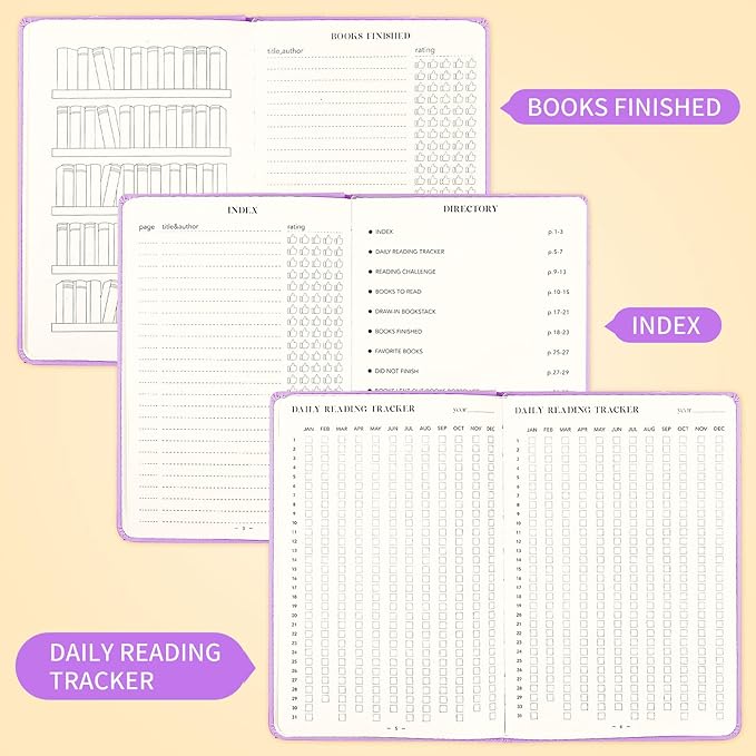 Reading Journal Book Lovers Gifts Book Journal Hardcover Leather For Readers Review and Track Your Reading with 65 Book Reviews, 5.8”x8.3”,LightPurple