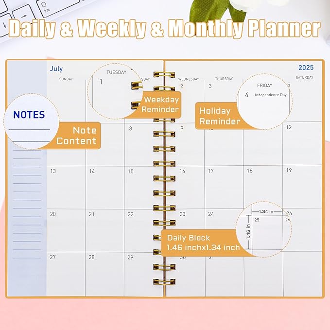 Monthly Planner 2025-2026 – Jan 2025 - Jun 2026, Academic Planner 2025-2026 Weekly, School Planner with Flexible Cover, Premium Thick Paper for School Work Office 5.7" x 8.2" – Orange