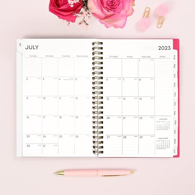 Blue Sky July 2023- June 2024 Academic Year Weekly and Monthly Planner, 5" x 8", Frosted Flexible Cover, Wirebound, Roosevelt Pink (144704)