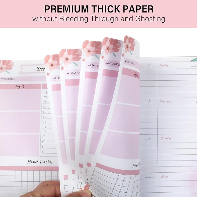 KMQOY Weekly Planner - Undated 52-Week To Do List Notebook with Habit Tracker Spiral Weekly Planner Notebook for Weekly Goals/Work Planner, 5.8" * 8" - pink flower