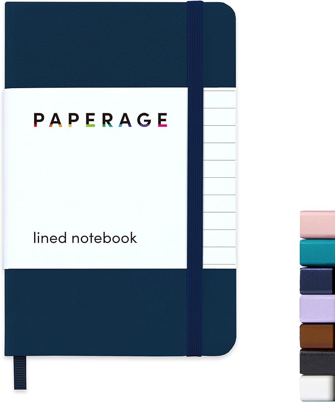 PAPERAGE Lined Pocket Journal Notebook, 1 Pack, (Navy), 160 Pages, Small, 3.6 inches x 5.6 inches - 100 GSM Thick Paper, Hardcover